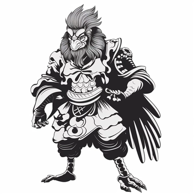 the image of a japanese Tengu standing on white is shown, in the style of stencil art, heavy outlines, flickr, hard edge, sculpted, woodcut, clipart cut file cuttable cricut vector