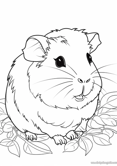 coloring page of a Guinea pigs eating lettuce, o shading, white background, clipart, simple, black and white, cute,