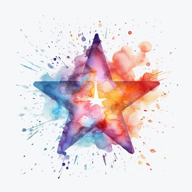 watercolor clipart, one individual star, exploding , white background