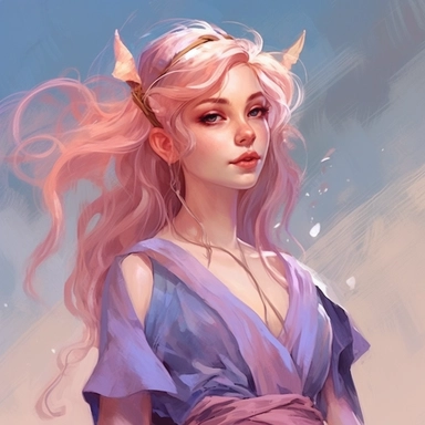 <happy> <pastel> elf elven woman with pointy ears, golden hair in a hair clip messy hair, light purple and pink flowing clothing summery airy clothing, desert clothing, bright blue eyes, high fantasy concept art illustration painting