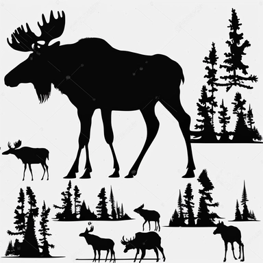 Moose silhouette, cartoon, vector, sharp focus, super detailed, illustration, 16:9, v4, q2, 16k, High quality, clipart