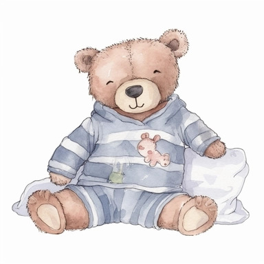 cute watercolor sketch clipart of a teddybear in pajamas sleeping thats hand drawn
