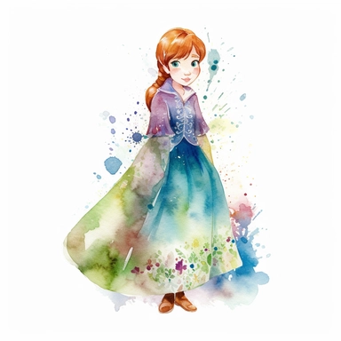 watercolor clipart, Anna from Frozen, high detail, single design, 8k