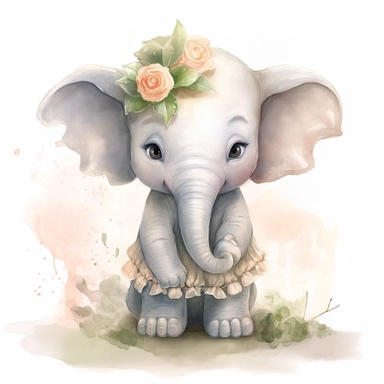 Create a watercolor illustration clipart of a playful cute Baby Elephant Having a wedding, with its full body visible. Use soft, flowing brushstrokes and a warm, inviting color palette to create an image that is both charming and whimsical. Incorporate intricate details like the motion of Baby Elephant Having a wedding to create a lifelike, realistic image. Can add other elements to the illustration like related item to play to create playful scene. Use white background to allow the watercolor t