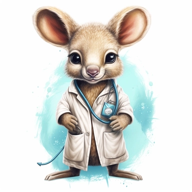 Adorable cute fantasy kangaroo dressed like a doctor, nursery art, clipart image, lineart image, white background, very detailed, 8k