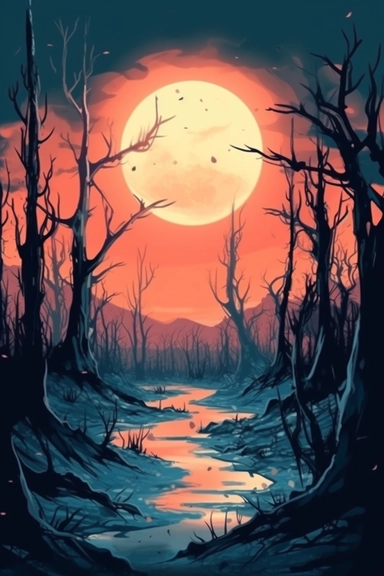 realistic clipart of enchanted winter hell landscape, digital painting