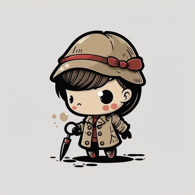 cute detective clipart, png, investigation, secret agent art, colors, beige, black and red, transparent background