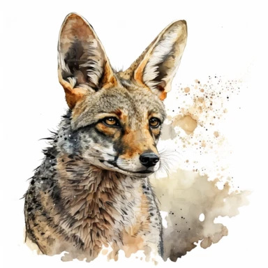 watercolor jackal, white background, clipart