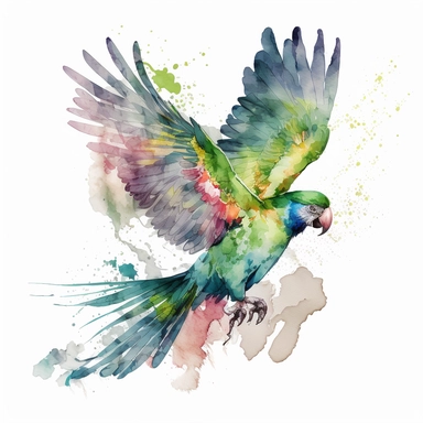 watercolor sketch illustration of Tropical Watercolor fly parrot Clipart, digital art, concept, art, 8k, hd, isolated on a white background