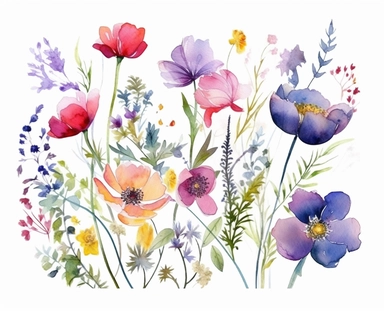 watercolor flower clip art for april, in the style of dreamlike composition, white background, show the top view of the flower, poetic pastoral scenes