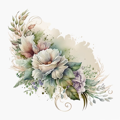 clipart aquarelle, detailed ans realistic, white background. beautiful flower tribute in white color, white theme, Bouquet for funeral, loss, sorry, with additions like sash ribbon