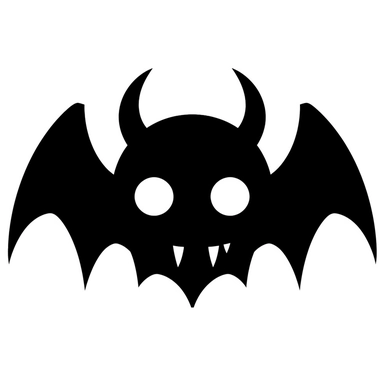 black and white silhouette of a friendly halloween bat icon, clipart style, white background, thick lines, vector, simple design, flat colour, solid colour
