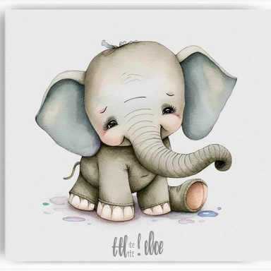 adorable happy crawling baby elephant in etsy's handpainted cute animal clipart style hand painted watercolor pencil drawing, handmade painting, strong watercolor texture, 3d shading children's storybook genre illustration, unrealistic, , white background
