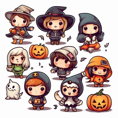 Clip art, Halloween, thick lines, white background cute cartoon 8k,--q3