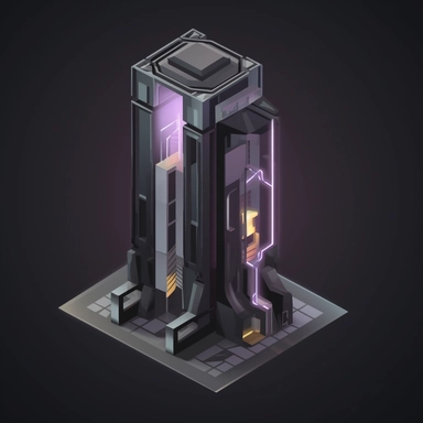 isometric perspective, game sprite, futuristic elevator concept, gaming asset, sci-fi, fun, creative, cartoon, clipart, hyper-detailed, black background,
