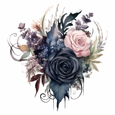 Step into a world where the ethereal beauty of watercolors meets the dark allure of Gothic aesthetics. Create an extraordinary collection of Gothic floral arrangements in clipart form, each brushstroke capturing the delicate balance between light and shadow. Infuse the artwork with elements inspired by Gothic literature and art, intertwining roses, thorns, and dark foliage with intricate details like antique keys, winding vines, and elegant candelabras. Choose a vivid color palette that juxtapos