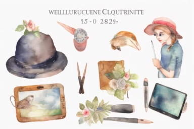 watercolor internet culture clipart set on white background,