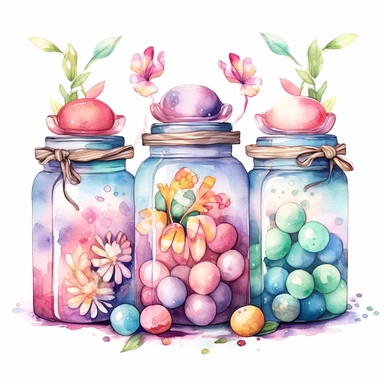whimsical watercolour clip art against a white background easter themed candy in glass jars