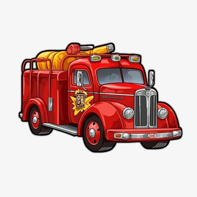 comic firetruck, clipart, sticker
