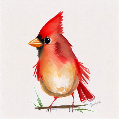cute cardinal, clipart style, watercolor illustration, full body, happy,