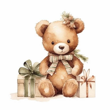 christmas Clipart aquarelle, christmas wooden toy in kid room, christmas neutral colors, minimalistic, adorable, shabby chic style, christmas style, isolated white background,single design, single object,print on demand image, PNG transparent background, white background for removing background - - no text shadow font watermark