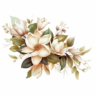 clipart, isolated boquet of magnolia flower and delicate vines