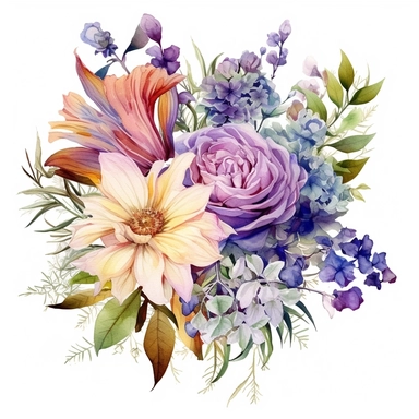 Watercolor Vintage Royal shiny magical elegance whimsy elegance royal Flowers english roses peony fuji mum gardenia genistra gerbera daisy delphinium freesia and fern,artistic, painted by ann buccarelli, on white background Sublimation Clipart,hyper realistic, intricate detail, illustration style,high solution,on the white background