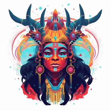 mystical electronic shaman, graphic bold flat colours. clipart
