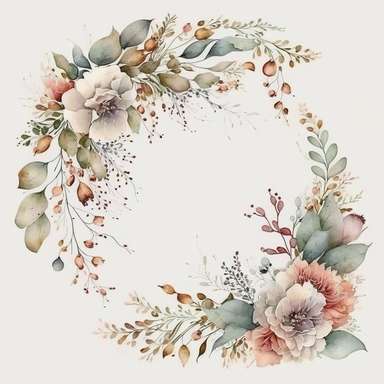 handpainted neutral colors Watercolor beautiful posy corner garland Clipart white background 8k Seed: 209420238