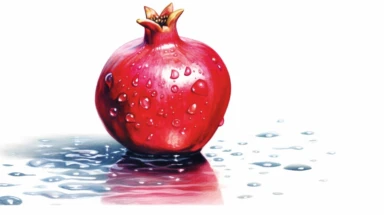An endearing watercolor pomegranate fruit clipart of omegranate fruit juice and glass 300DPI photo-realistic, ultra sharp, ultra sharp focus, ultra detailed focus, simplicity, higher coherence, minimalism, ultra detailed, hyper realistic details, beautiful, modern, OC rendered, 32k uhd , insane details, intricate details, Photoshoot, Depth of Field, captured with Phase One XF IQ4 camera , 200 Mega Pixel lens,