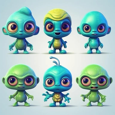 cute little aliens, clipart style