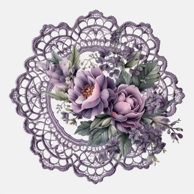 watercolor, hyper realistic, no background, have margins, 8k, ultra detailed clipart, no text, no logo, no trademark Victorian-style lace doilies, lilac