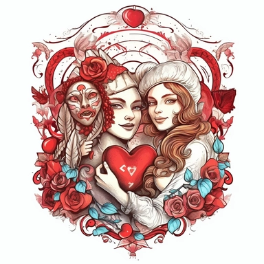 SAINT VALENTINE'S DAY clipart , original hand drawing, style of the artwork, mood of the aartwork, white background, 8K quality, ultra detailed , clipart, white background, High Quality, ultra detailed
