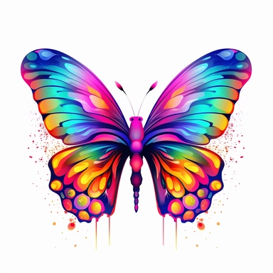 butterfly with fluorescent or neon colors, creating a bold and eye-catching design on white background clipart