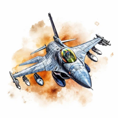watercolor highly detaild f16 fighter jet clipart
