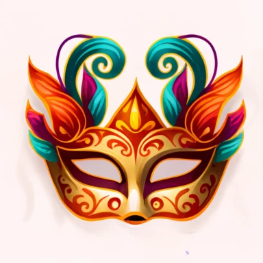 funny mardi gras mask clipart, coloring book art style, sharp graphic vector art illustration, warm colors, very less details, white background