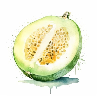 a minimal watercolor clipart of a melon, white background