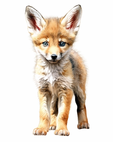 detailed watercolor Baby Coyote as is , hyper realistic, isolated on a white background, clipart