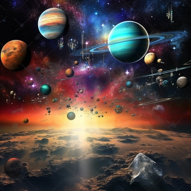 Clipart, A cosmic event like the alignment of multiple planets, hyperrealistic, hyper high definition