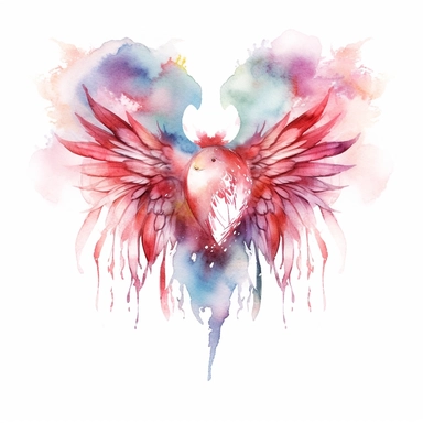 single wedding heart with angel wings clipart, in the style of watercolor on a white background
