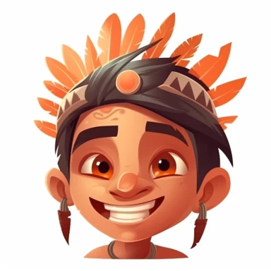 fantasy happy cute indian face, cartoon, clipart, mascot, isolated on white background