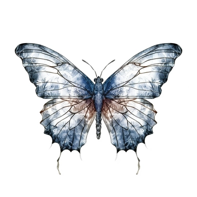 Clipart of grunge butterfly in the style of watercolour, white background, clean outline, individual, magical, enchanted,