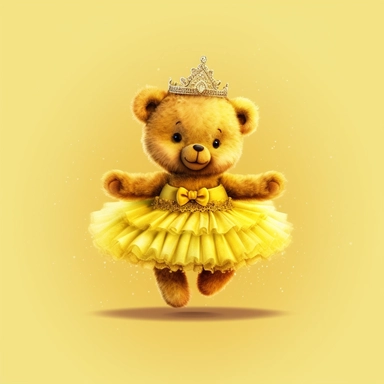Adorable cute fantasy Teddy bear dressed like a Romantic ballerina, wearing yellow tutu, nursery art, clipart image, lineart image, solid background, high contrast with background , very detailed, 8k
