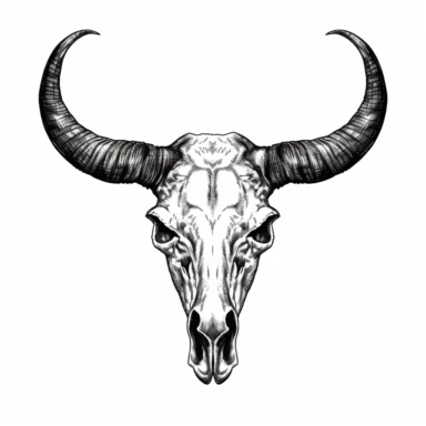 Texas Longhorn Cow Skull black and white, clipart, 2d vector, sharp resolution, white background