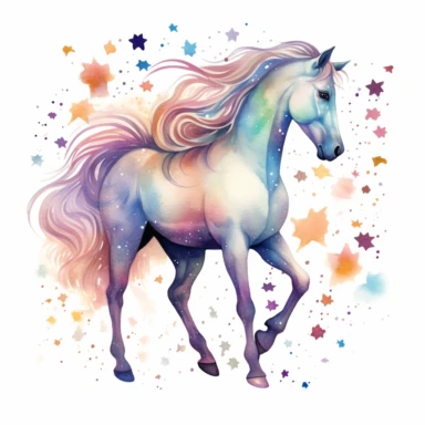Watercolour Magic Mystical realistic horse clipart horse, stars, planets, dreamu clipart,trippy, white background--v 5.1