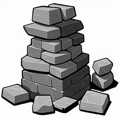 several grey brick stone stacked, clipart style, game style, drawing style, cell shading, cartoon style, black outline