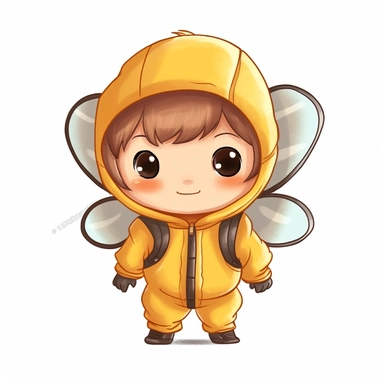 cute newborn baby wearing a honeybee costume clipart by studio ghibli on a white background
