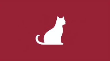 Minimalist white on a maroon background negative space cat, flat, vector, clipart
