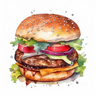 Aquarel hamburger clipart, Hamburger met friet clipart