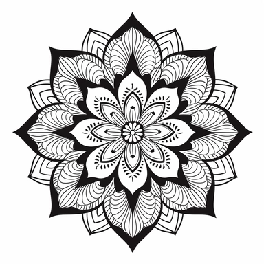 flower mandala. no shading. lines and dots. black. simple. clipart. white background
